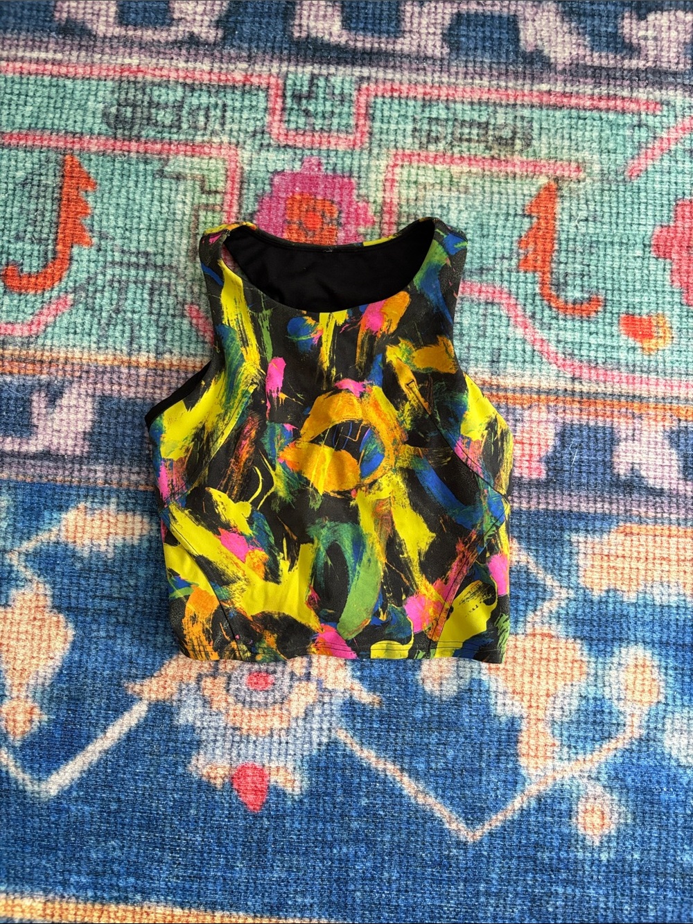 Lululemon Abstract Neon Brushstroke Cropped Tank Top